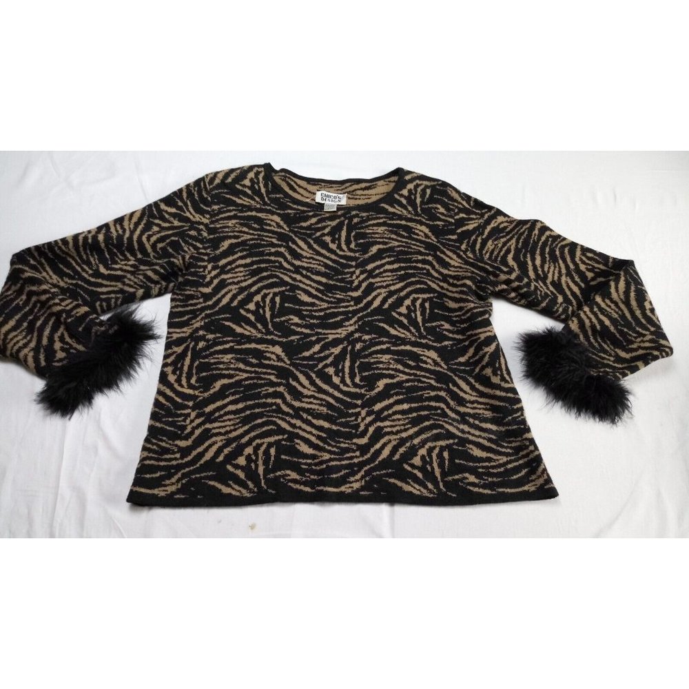 CHICOS D.E.S.I.G.N Slinky Knit Animal Print Pullover Top Shirt Blouse size 1